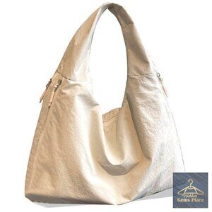 Large Nylon Slouchy Tote Bag Foldable Hobo Shoulder Bag Travel Gym